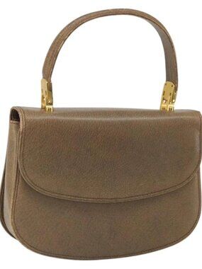 GUCCI Hand Bag Leather Brown Gold Auth ep13233